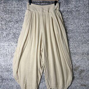Free People Pants Womens Large Beige Harem Drop Crotch Elastic Lounge Boho